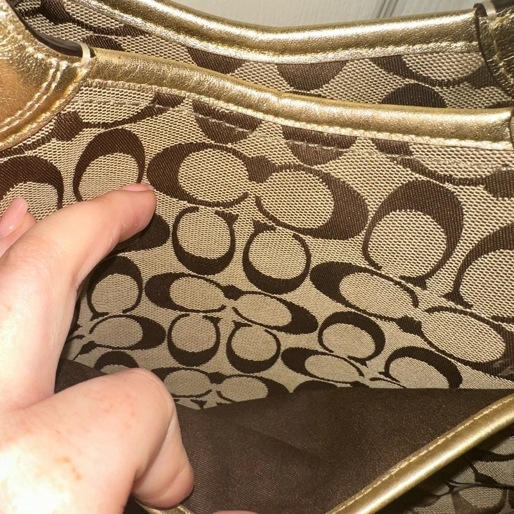 Coach Brown Signature Jacquard Bleecker brown Canvas Tote with Gold Trim Y2K
